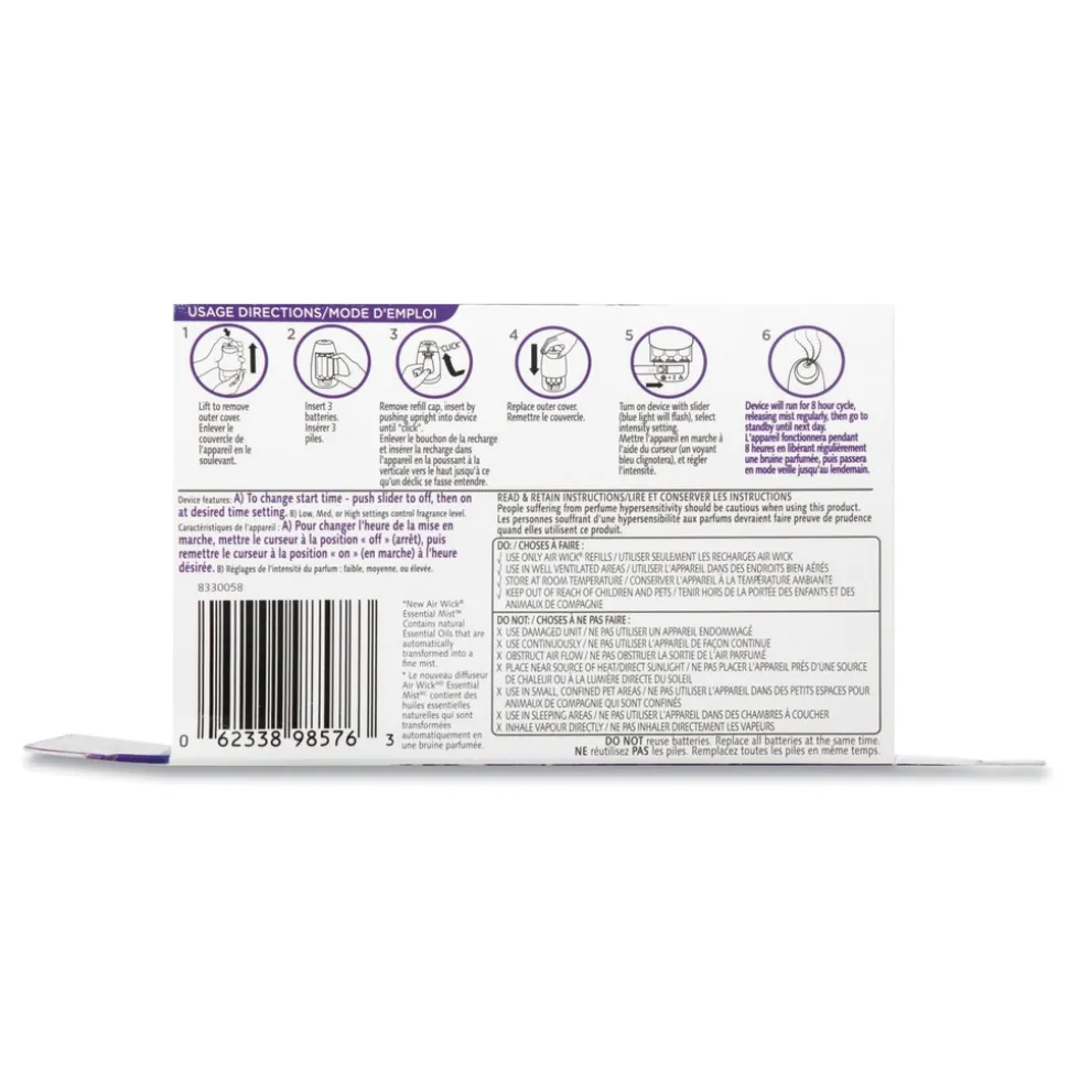 Air Wick 62338-02034 0.67 oz. Essential Mist Starter Kit - Lavender and Almond Blossom (4/Carton)
