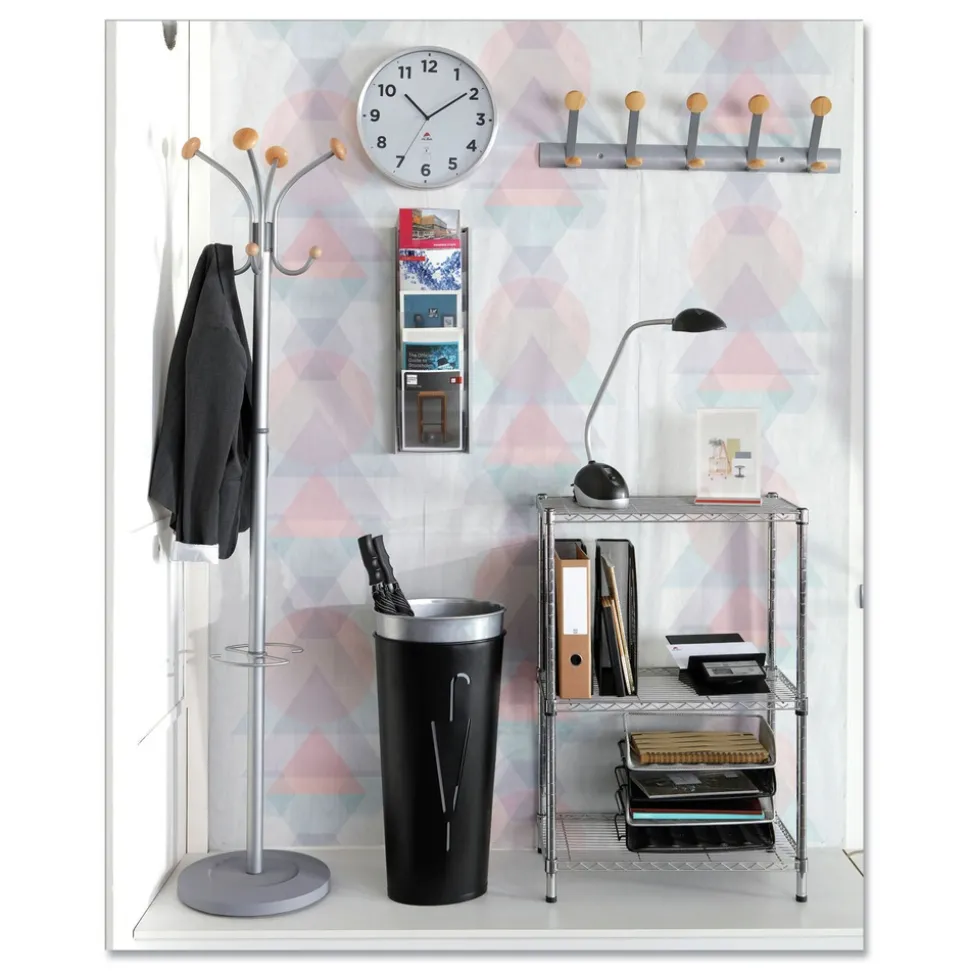 Alba 45 lb Capacity 5-Peg Wooden Coat Hook Wall Rack - Brown/Silver