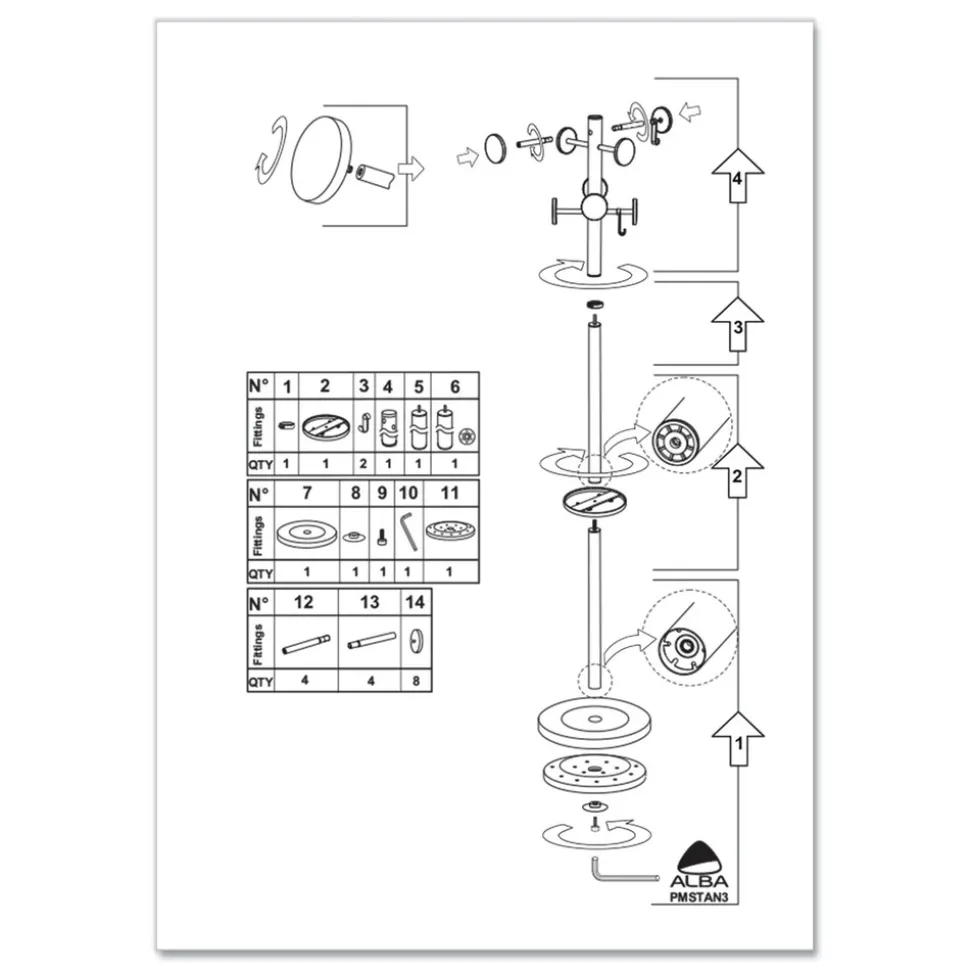 Alba 15w x 15d x 69.3h Stan3 8-Knob Steel Coat Rack - Black