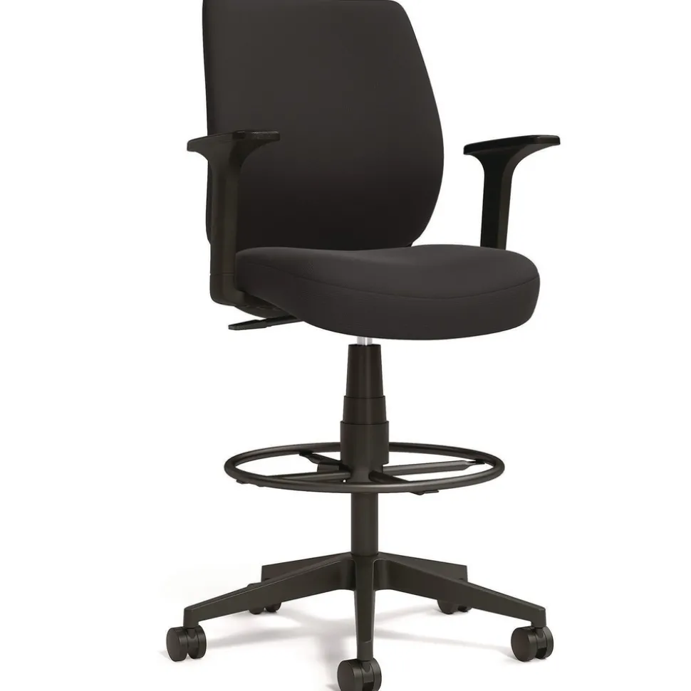 Alera ALEWX4614 27.95 in. to 33.66 in. Seat Height Supports Up to 275 lbs. Fabric Wessex Drafting Stool - Black