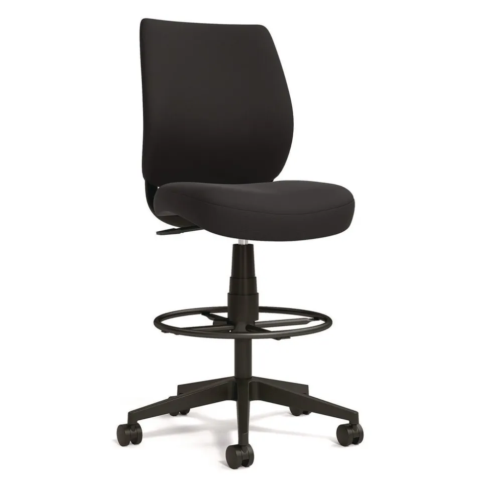 Alera ALEWX4614 27.95 in. to 33.66 in. Seat Height Supports Up to 275 lbs. Fabric Wessex Drafting Stool - Black