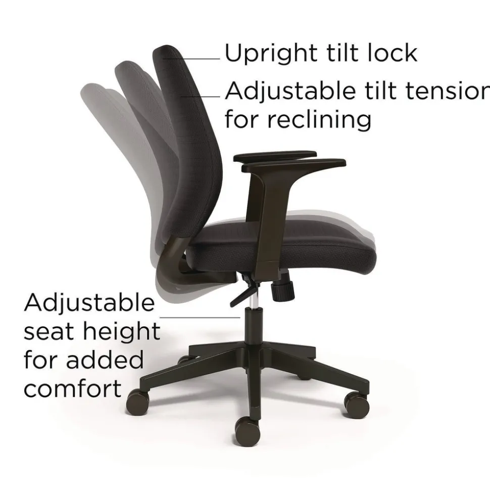 Alera ALEWX4217 17.13 in. to 20.83 in. Seat Height Supports Up to 275 lbs. Wessex Ergonomic Fabric Task Chair - Black
