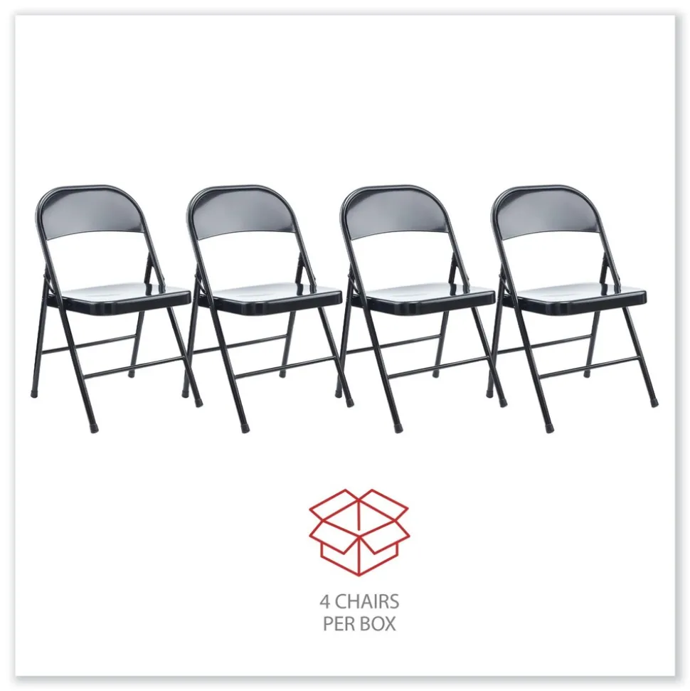 Alera Armless Steel Folding Chair Supports Up to 275 lbs. - Black (4/Carton)