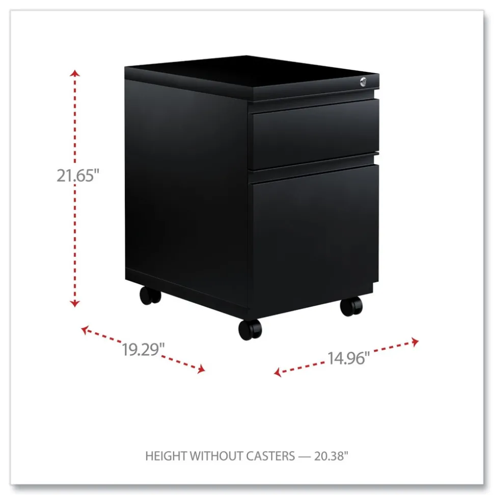 Alera 14.96 in. x 19.29 in. x 21.65 in. 2-Drawers: Box/File Legal/Letter Left or Right File Pedestal with Full-Length Pull - Black