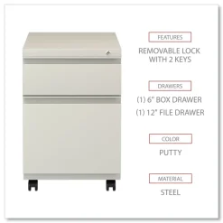 Alera 14.96 in. x 19.29 in. x 21.65 in. 2-Drawers: Box/File Legal/Letter Left or Right File Pedestal with Full-Length Pull - Putty