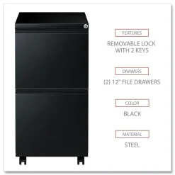 Alera 14.96 in. x 19.29 in. x 27.75 in. 2 Legal/Letter-Size File Drawers Left or Right File Pedestal with Full-Length Pull - Black