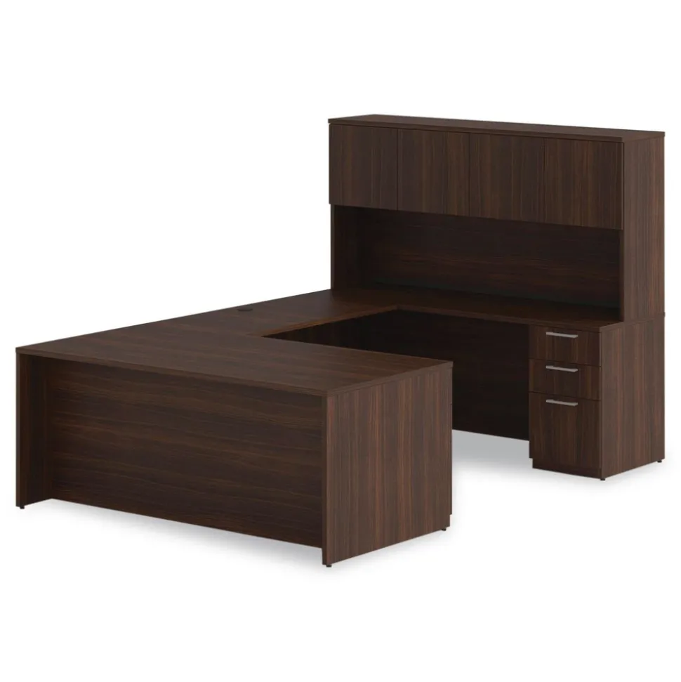 Alera 72 in. x 24 in. x 29 in. Seville Series Credenza with Right Pedestal - Mahogany