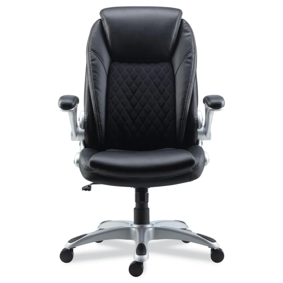 Alera Leithen Bonded Leather Midback Chair Supports Up to 275 lbs. - Black/Silver