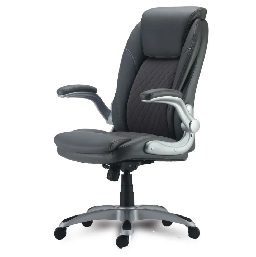 Alera Leithen Bonded Leather Midback Chair Supports Up to 275 lbs. - Gray/Silver