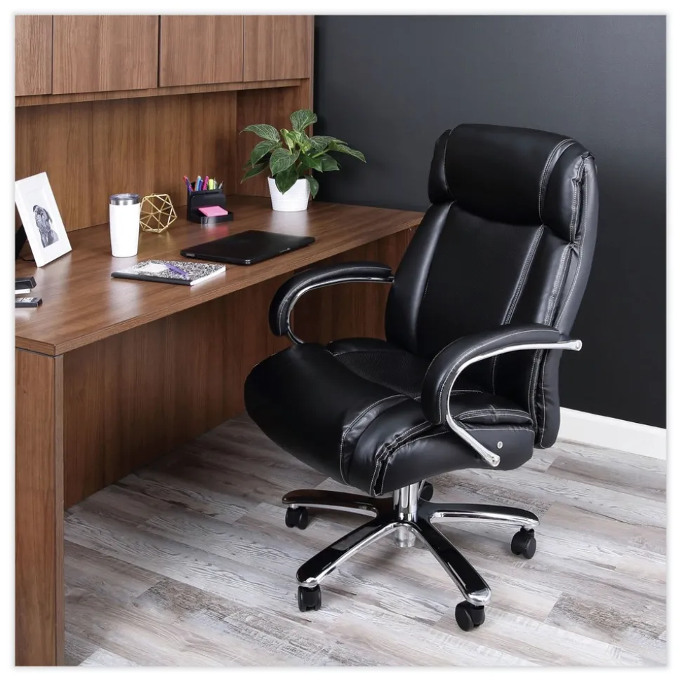 Alera Maxxis Series Big And Tall Leather Chair, Black/chrome