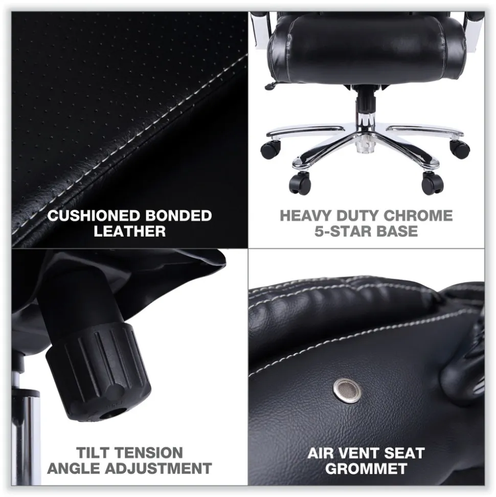 Alera Maxxis Series Big And Tall Leather Chair, Black/chrome
