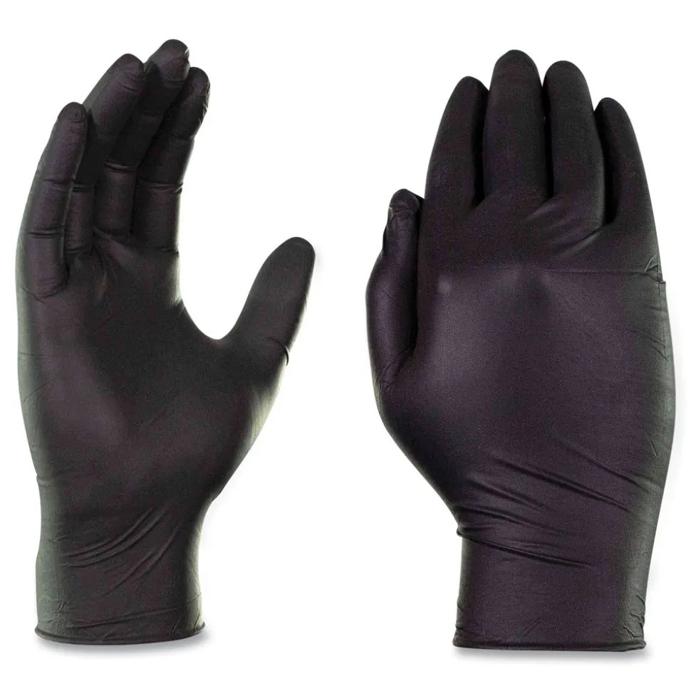 Ammex 9.5 in. Long 3 mil Powder-Free Industrial Nitrile Gloves - Large/Black (1000/Carton)