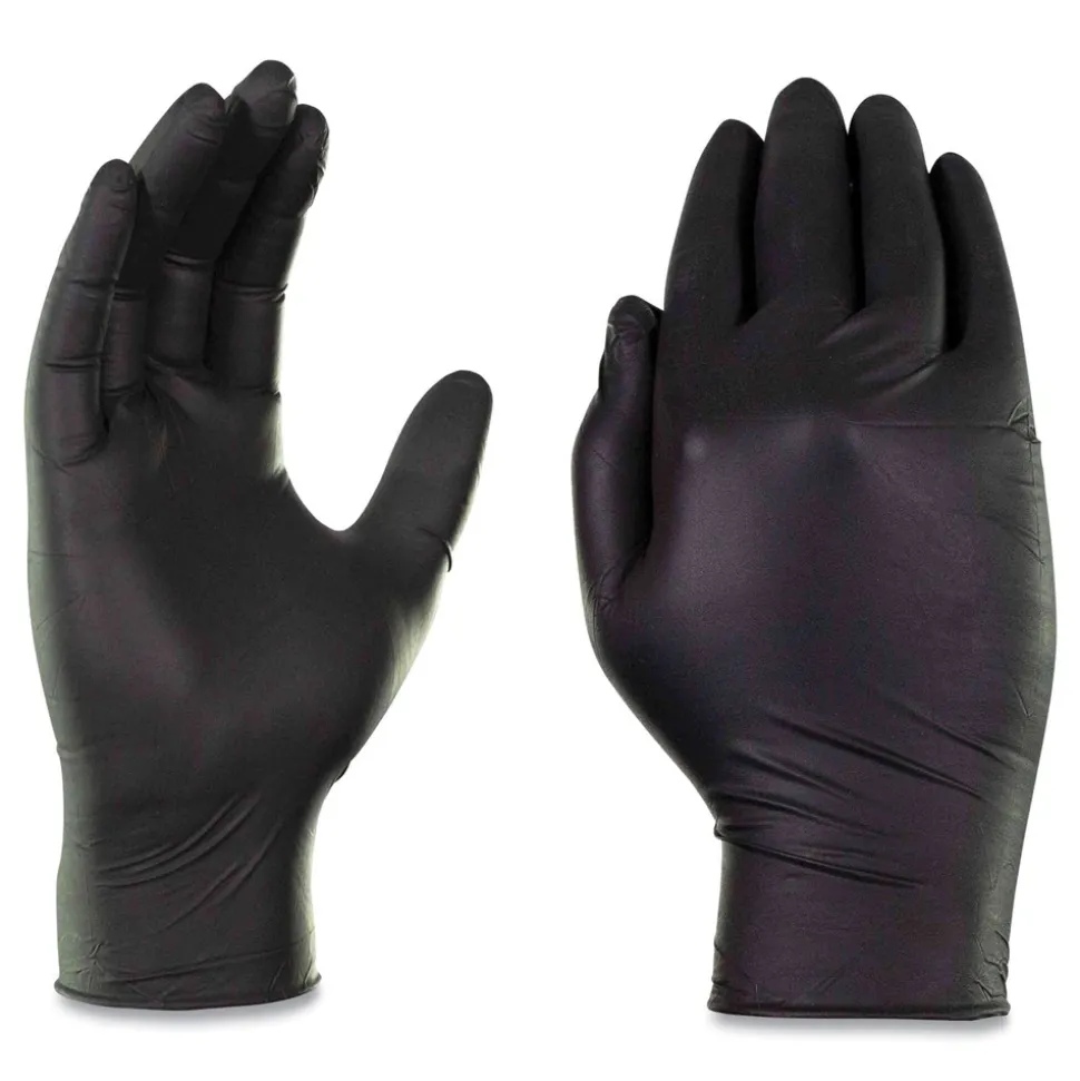 Ammex 9.5 in. Long 5 mil Powder-Free Industrial Nitrile Gloves - Large/Black (1000/Carton)