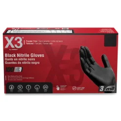 Ammex 9.5 in. Long 3 mil Powder-Free Industrial Nitrile Gloves - 2X-Large/Black (1000/Carton)