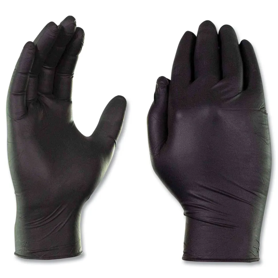 Ammex 9.5 in. Long 3 mil Powder-Free Nitrile Exam Gloves - Large/Black (1000/Carton)