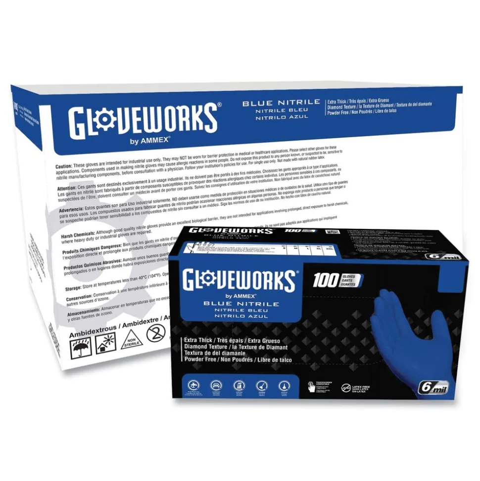 Ammex 9.5 in. 6 mil Heavy-Duty Industrial Nitrile Gloves - Medium/Royal Blue (1000/Carton)