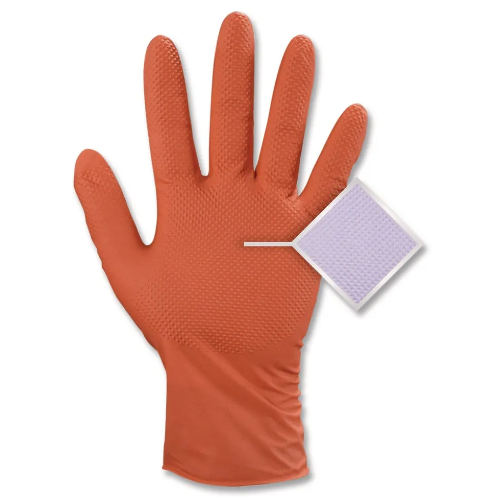 Ammex 9.06 in. 6 mil Ultra Industrial Flock-Lined Nitrile Disposable Gloves - X-Large/Orange (500/Carton)