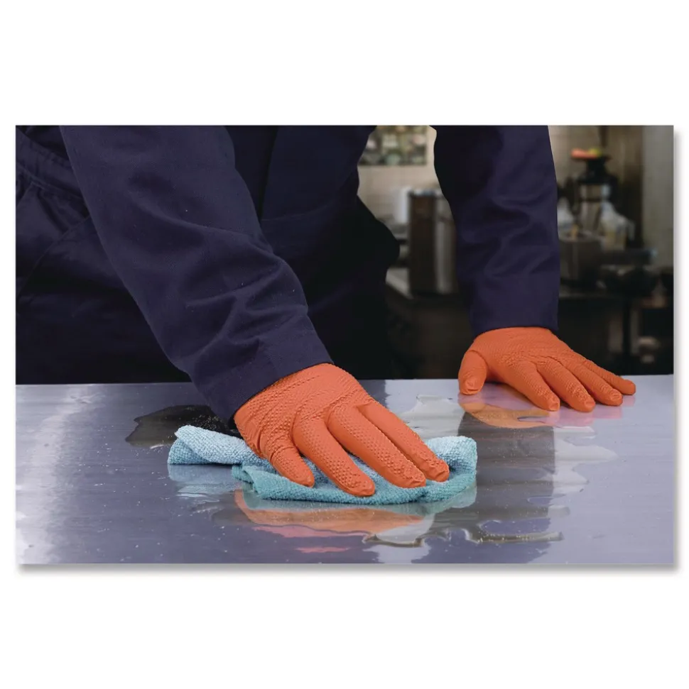 Ammex 9.06 in. 6 mil Ultra Industrial Flock-Lined Nitrile Disposable Gloves - X-Large/Orange (500/Carton)