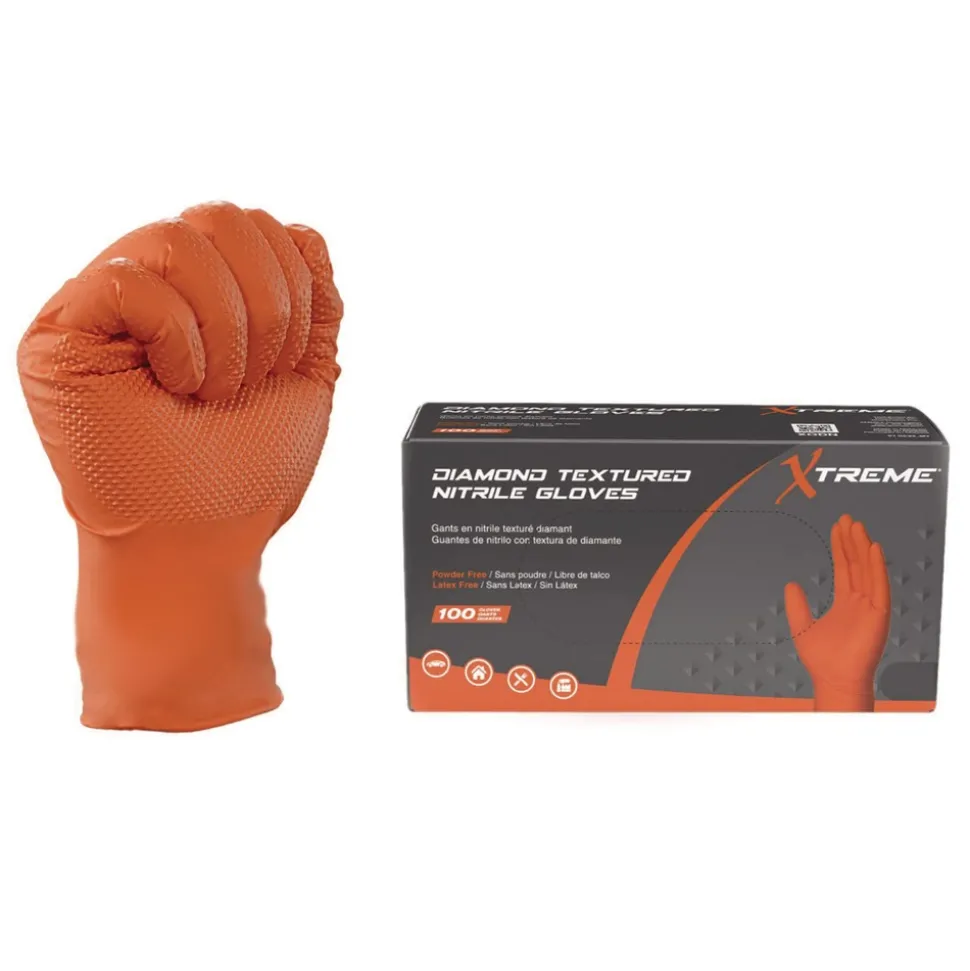 Ammex 6 mil DT Nitrile Powder-Free Disposable Gloves - Large, Orange (1000/Carton)