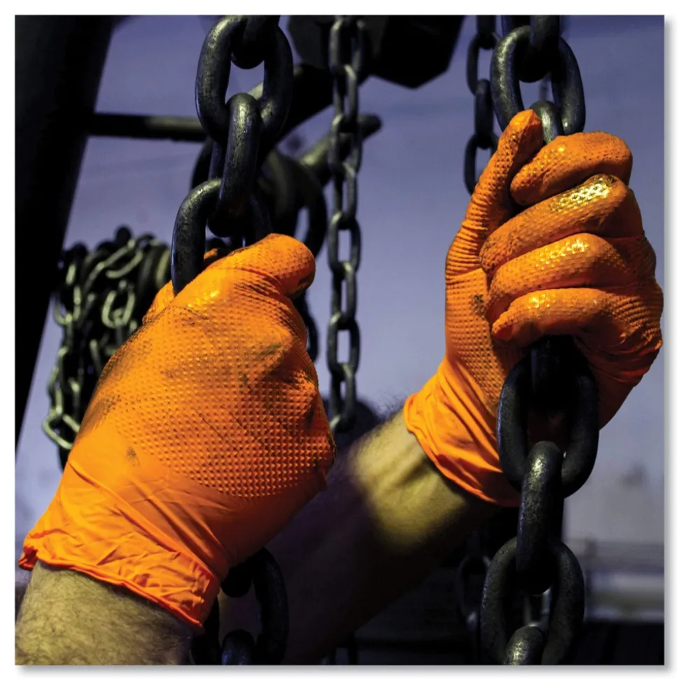 Ammex 8 mil Heavy-Duty Industrial Powder-Free Nitrile Gloves - X-Large, Orange (1000/Carton)