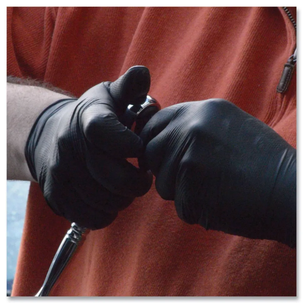 Ammex 6 mil Heavy-Duty Industrial Powder-Free Nitrile Gloves - Large, Black (1000/Carton)