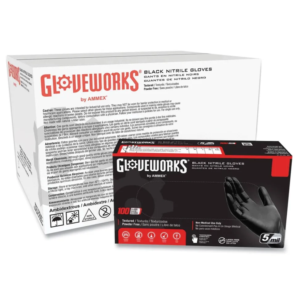 Ammex 5 mil Industrial Powder-Free Nitrile Gloves - X-Large, Black (1000/Carton)