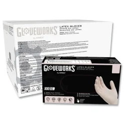 Ammex 4 mil Powder-Free Latex Disposable Gloves - Medium, Ivory (1000/Carton)