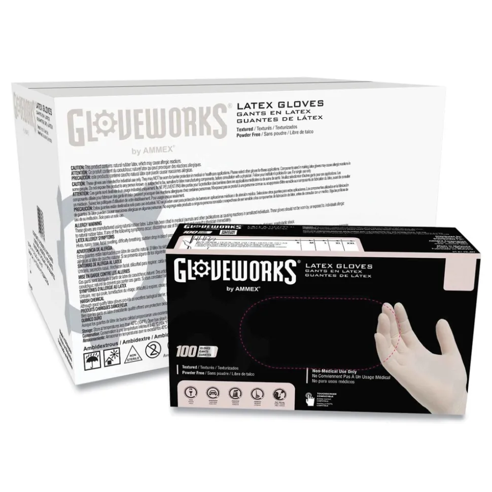 Ammex 4 mil Powder-Free Latex Disposable Gloves - X-Large, Ivory (1000/Carton)