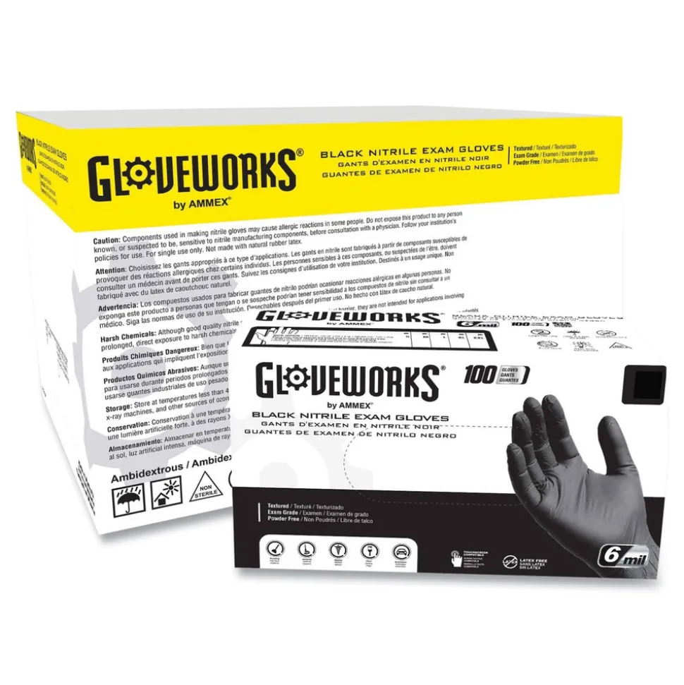 Ammex 6 mil Powder-Free Nitrile Exam Gloves - 2X-Large, Black (1000/Carton)