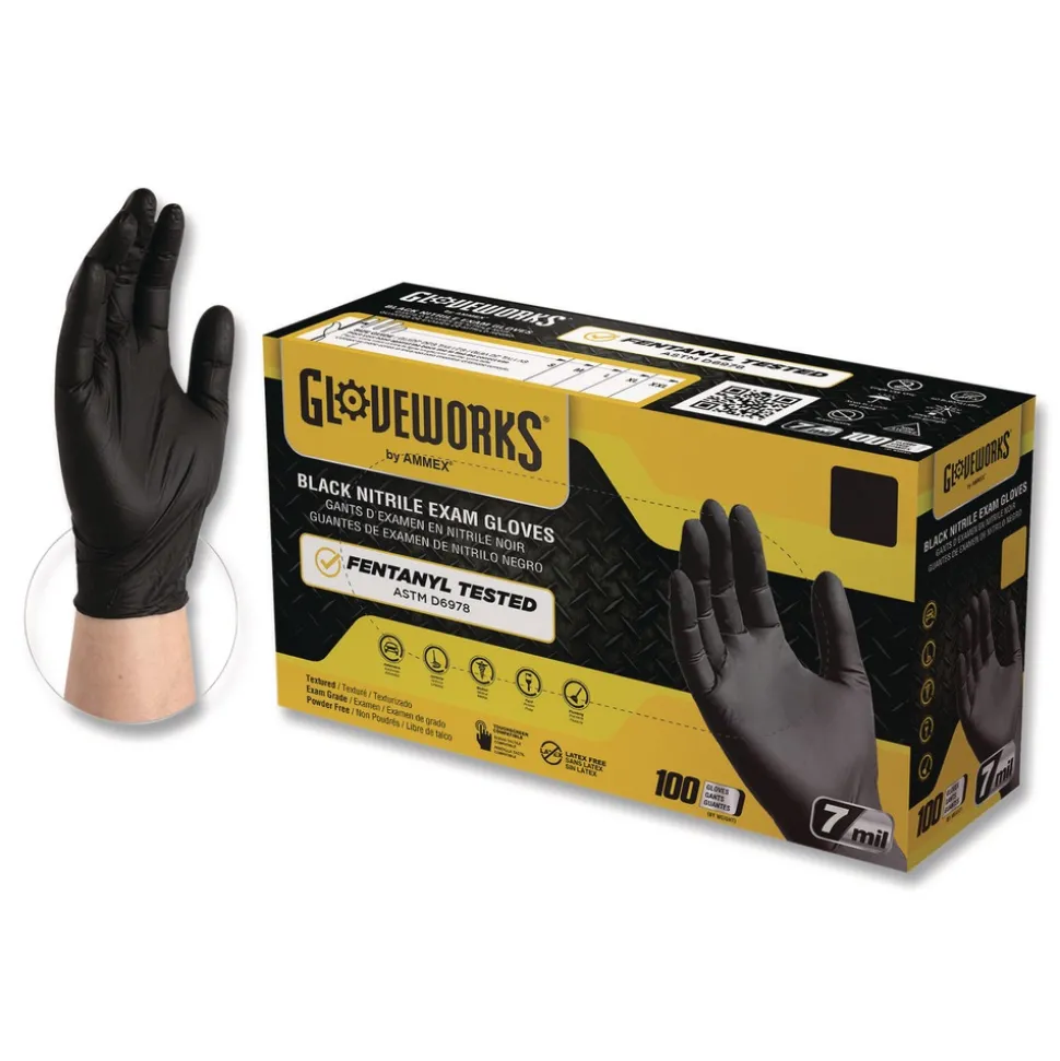 Ammex 6 mil Powder-Free Nitrile Exam Gloves - X-Large, Black (1000/Carton)
