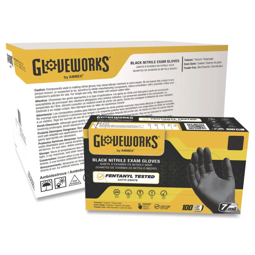 Ammex 6 mil Powder-Free Nitrile Exam Gloves - Large, Black (1000/Carton)