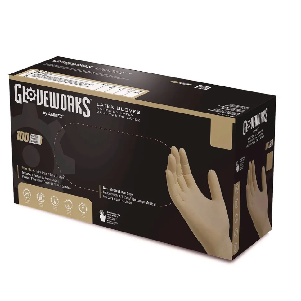 Ammex 6 mil Thick 9.5 in. Long Powder-Free Extra Thick Latex Disposable Gloves - Large, Ivory (100/Box, 10 Boxes/Carton)