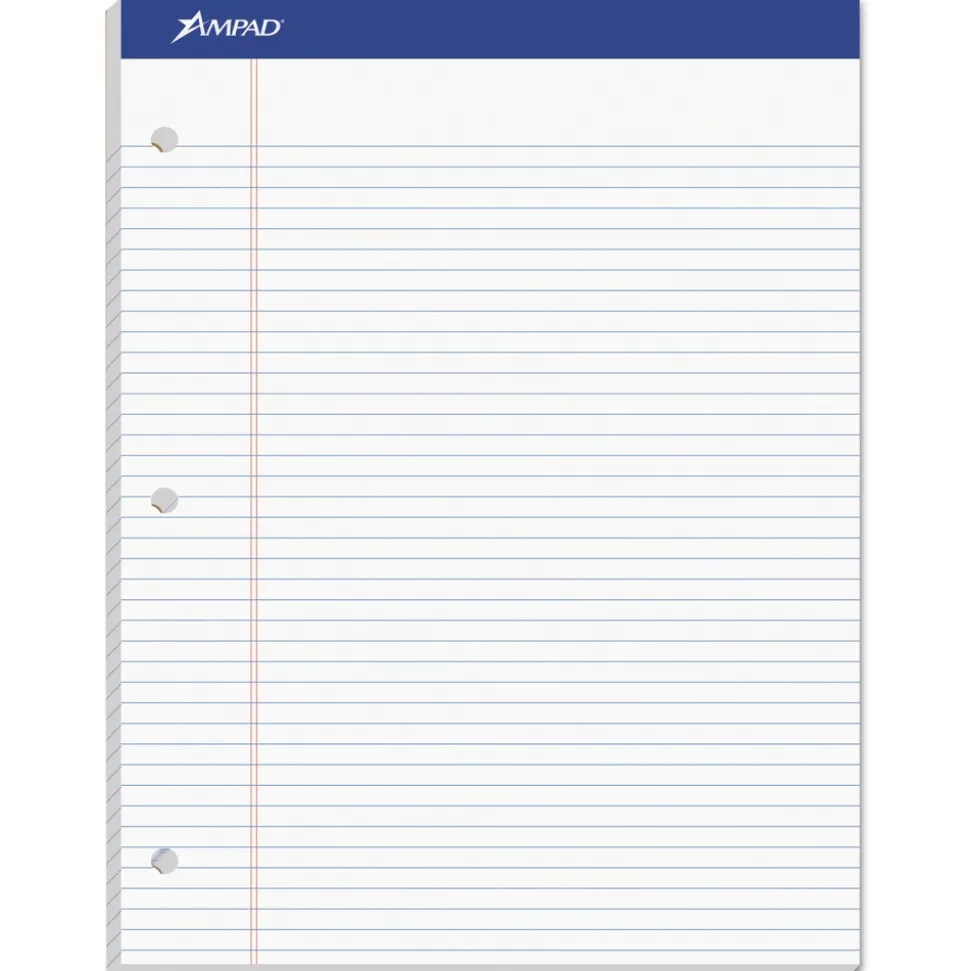 Ampad 8.5 x 11.75 Narrow Rule Double Sheet Pads - White (100-Sheets/Pad)