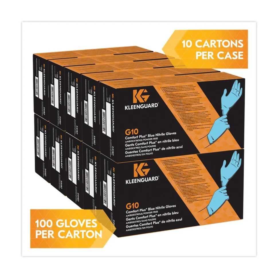 Ansell 4 mil Thick 9.5 in. Long Powder-Free G10 Comfort Plus Blue Nitrile Gloves - Medium, Light Blue (100/Box, 10 Boxes/Carton)