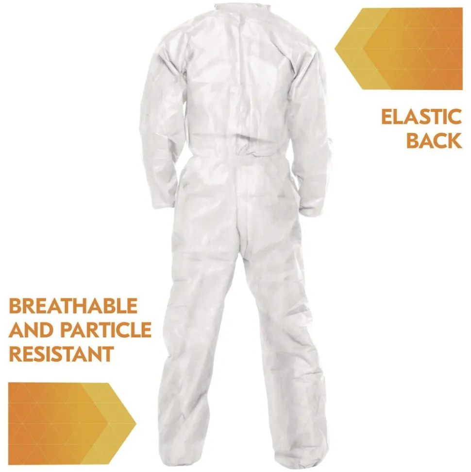 Ansell A20 Zip Front, Elastic-Back, Wrists, and Ankles Breathable Particle Protection Coveralls - Large, White (24/Carton)