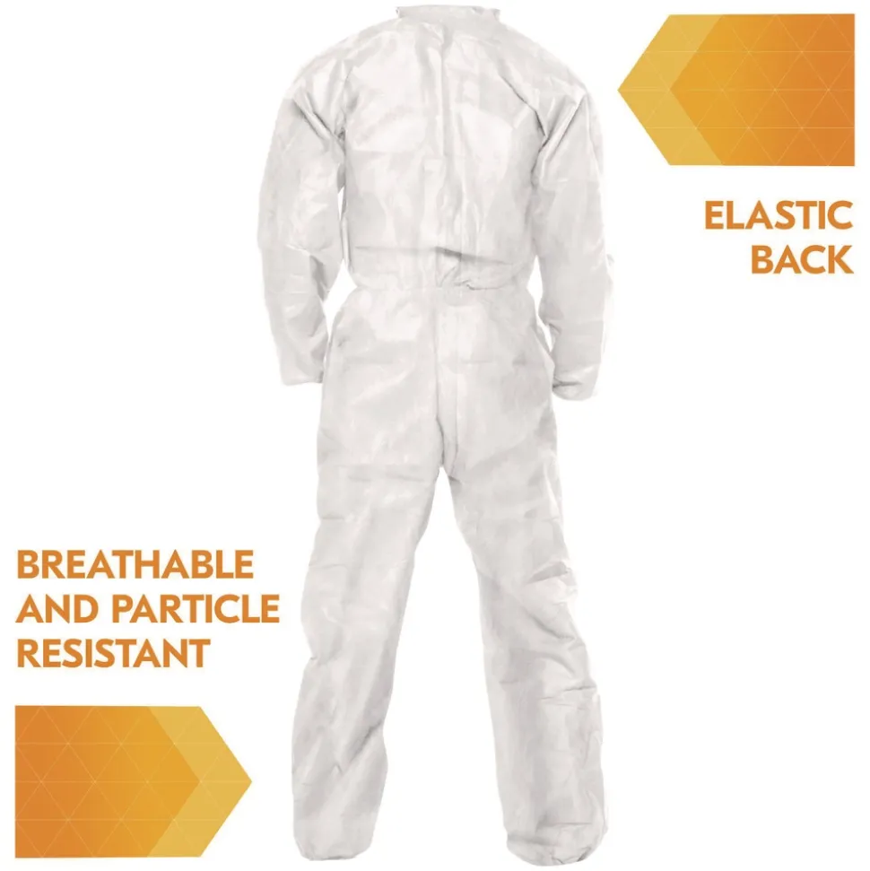 Ansell A20 Zip Front, Elastic-Back, Wrists, and Ankles Breathable Particle Protection Coveralls - Triple Extra Large, White (20/Carton)
