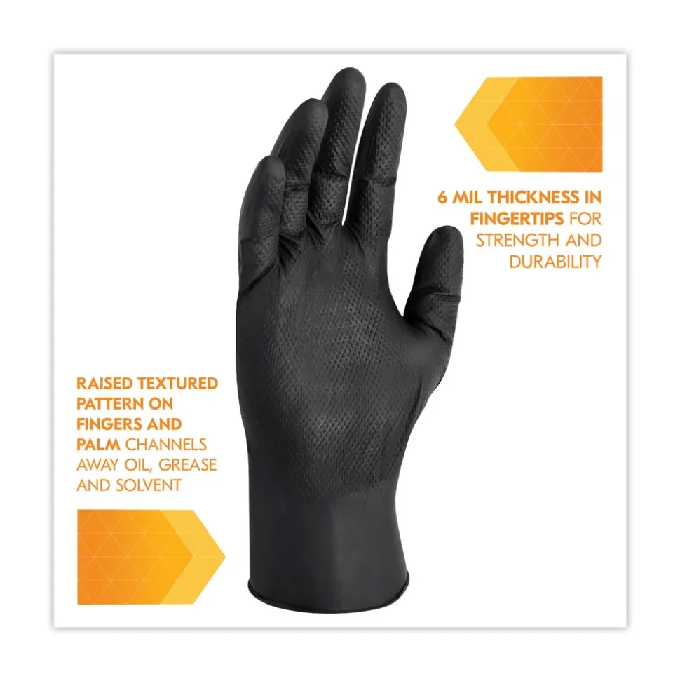 Ansell 9.5 in. Long 6 mil Thick G10 Powder-Free Kraken Grip Nitrile Gloves - X-Large, Black (900/Carton)