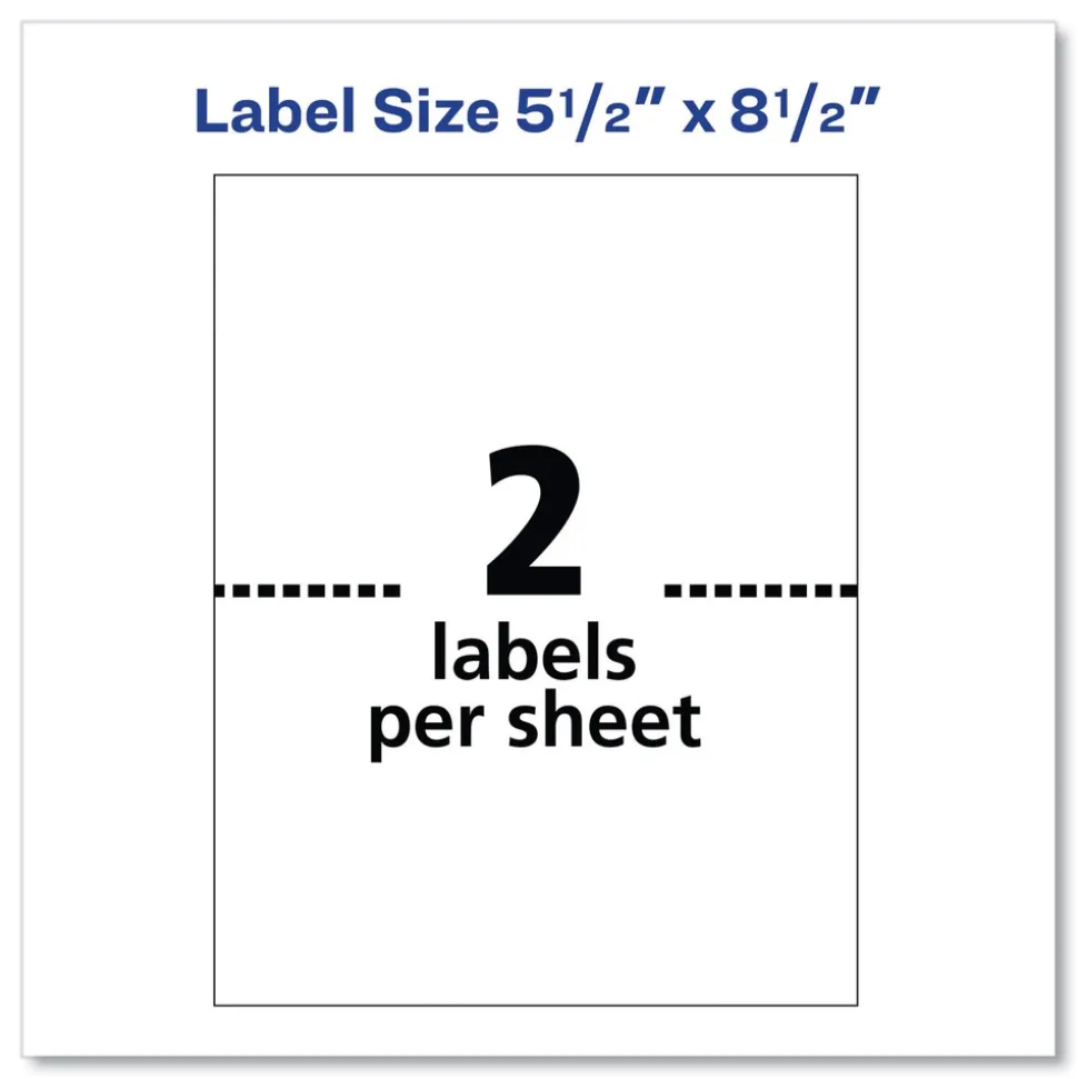 Avery 5.5 in. x 8.5 in. Shipping Labels with TrueBlock Technology for Inkjet/Laser Printers - White (2/Sheet, 500 Sheets/Box)