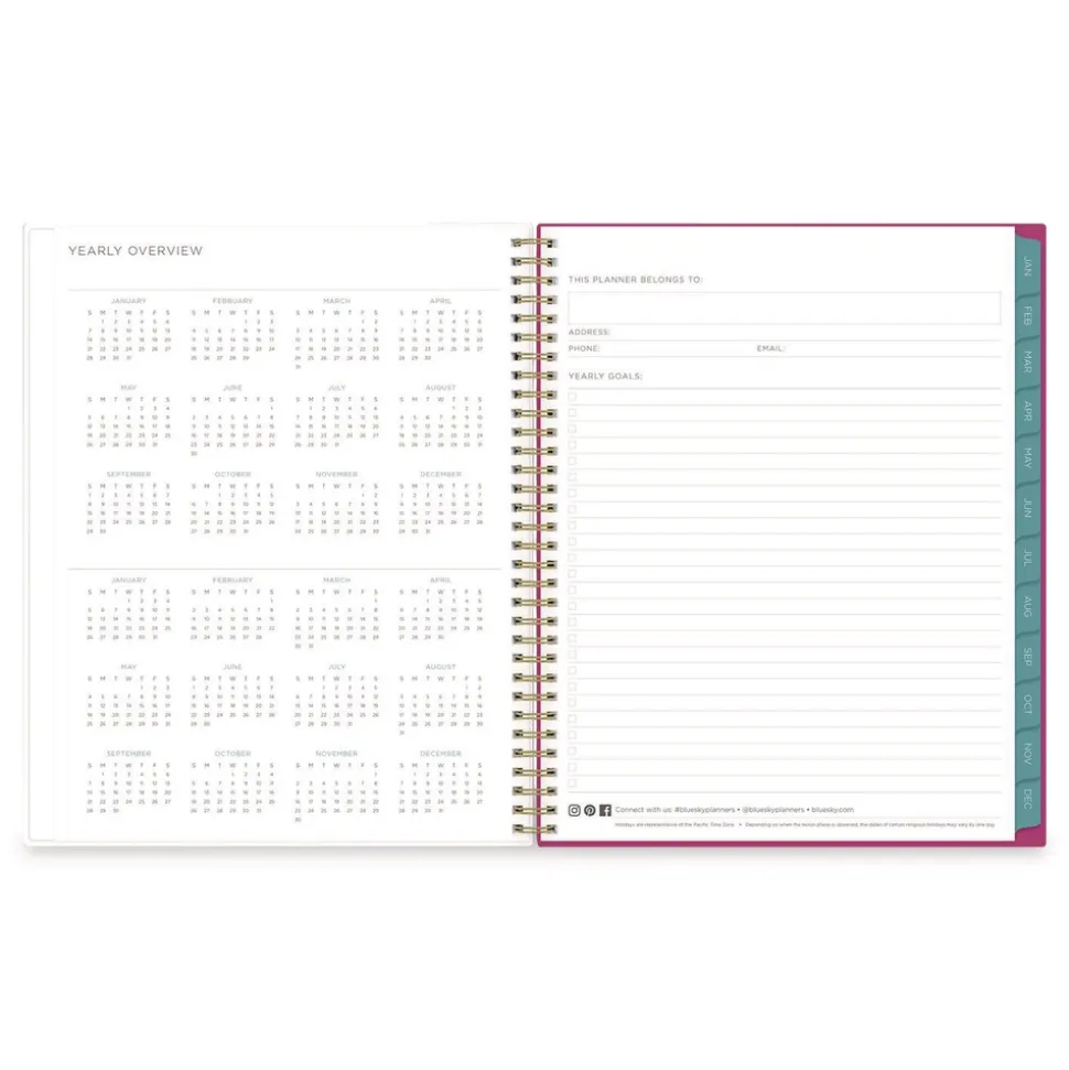 Blue Sky 11 in. x 8.5 in. 12-Month (Jan to Dec): 2026 Kelly Ventura Magenta Bloom Weekly/Monthly Planner - Floral Artwork, Multicolor Cover