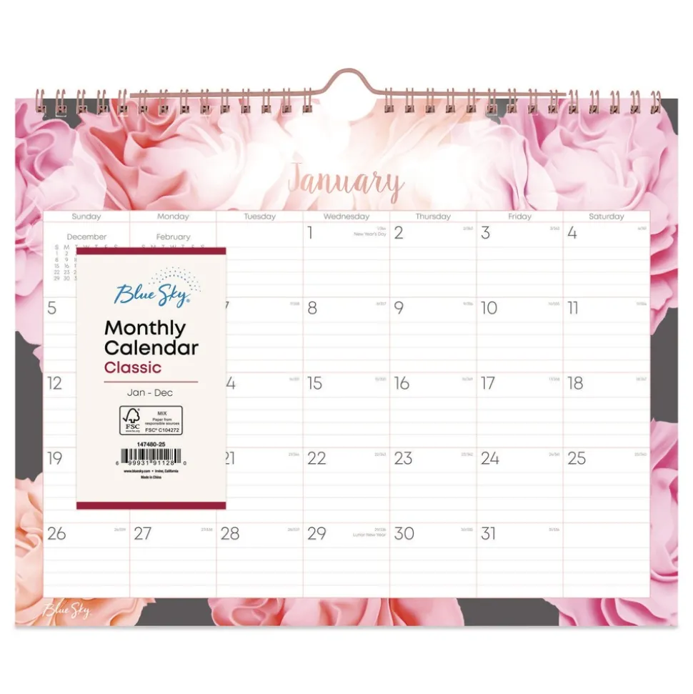 Blue Sky 12-Month (Jan to Dec): 2026 Joselyn Monthly Wall Calendar - Floral Artwork, White/Multicolor Sheets