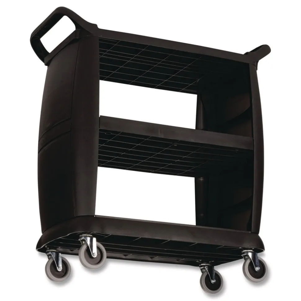 Boardwalk 18 in. x 36.25 in. x 38 in. 300 lb Capacity Plastic Bussing Cart with 3 Shelves - Black