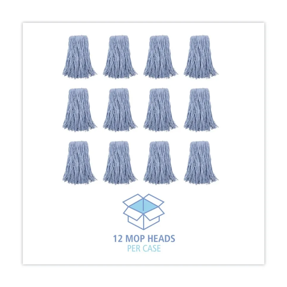 Boardwalk BWK2024B #24 Cotton/Synthetic Fiber Cut-End Standard Mop Head - Blue (12/Carton)