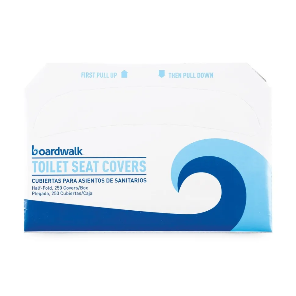 Boardwalk BWKK2500B 14.17 in. x 16.73 in. Premium Half-Fold Toilet Seat Covers - White (250/Sleeve, 10 Sleeves/Carton)