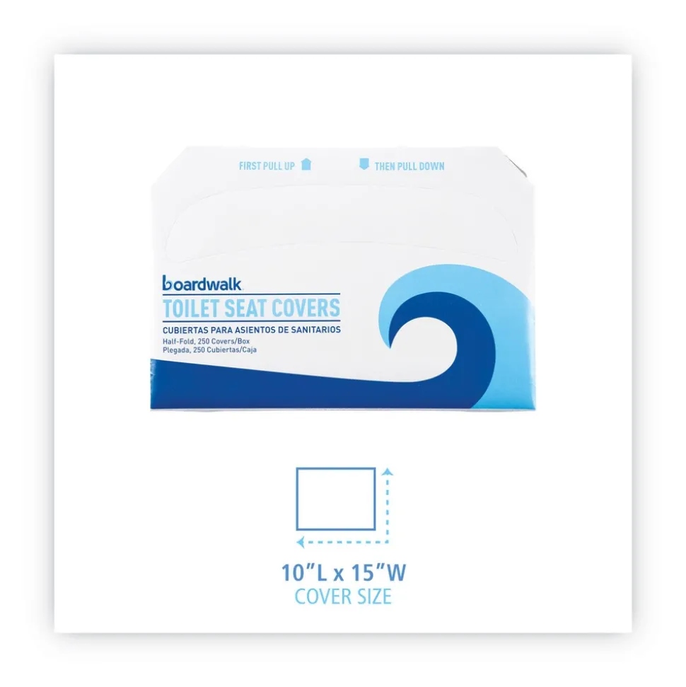 Boardwalk BWKK2500B 14.17 in. x 16.73 in. Premium Half-Fold Toilet Seat Covers - White (250/Sleeve, 10 Sleeves/Carton)
