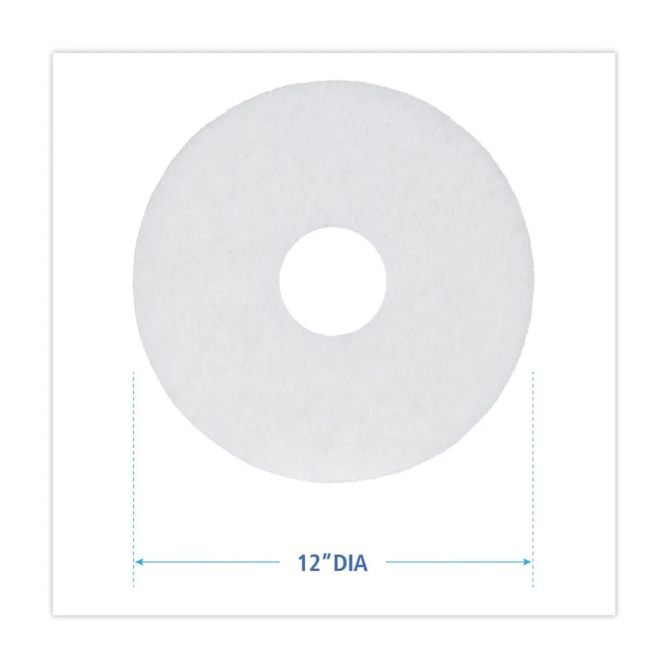 Boardwalk BWK4012WHI 12 in. Diameter Polishing Floor Pads - White (5/Carton)