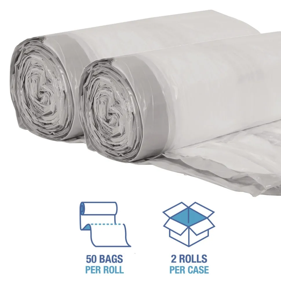 Boardwalk 13 Gallon 24 in. x 28 in. Drawstring Kitchen Bags - White (50 Bags/Roll, 2 Rolls/Carton)