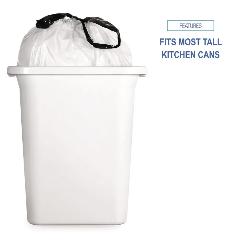 Boardwalk 13 Gallon 24 in. x 28 in. Drawstring Kitchen Bags - White (50 Bags/Roll, 2 Rolls/Carton)