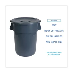 Boardwalk 32 Gallon Linear-Low-Density Polyethylene Round Waste Receptacle - Gray