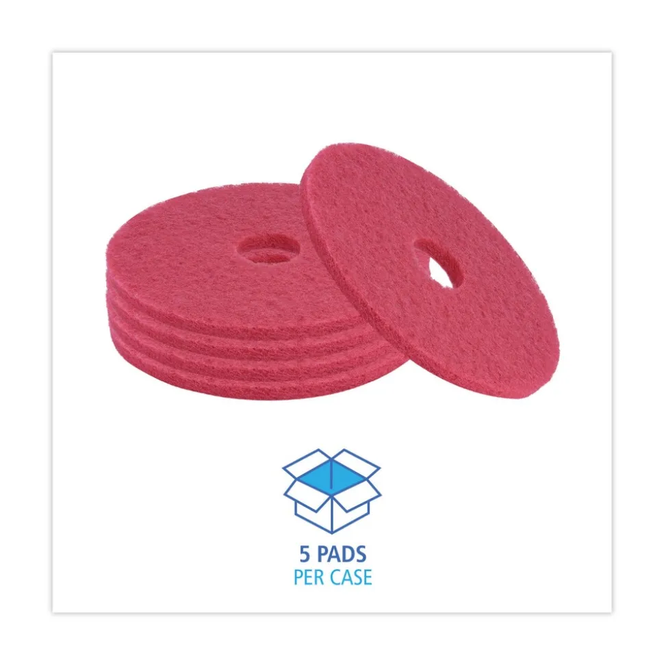 Boardwalk 16 in. Diameter Buffing Floor Pads - Red (5/Carton)