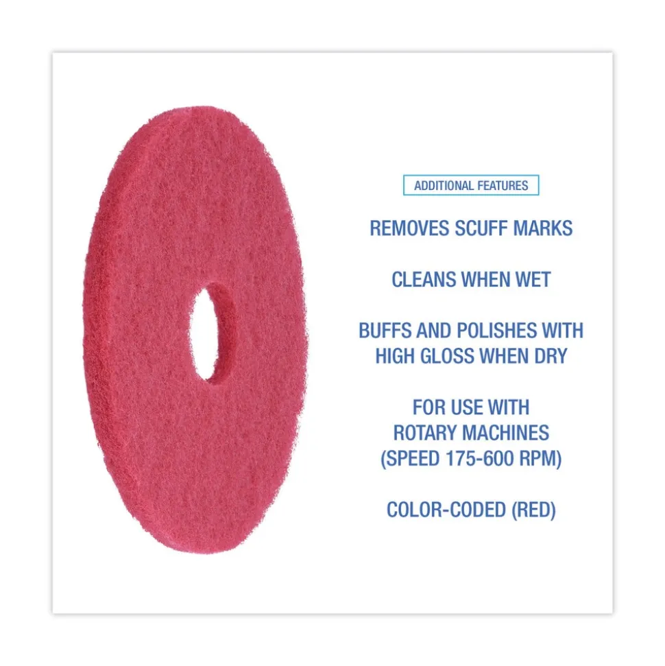Boardwalk 16 in. Diameter Buffing Floor Pads - Red (5/Carton)